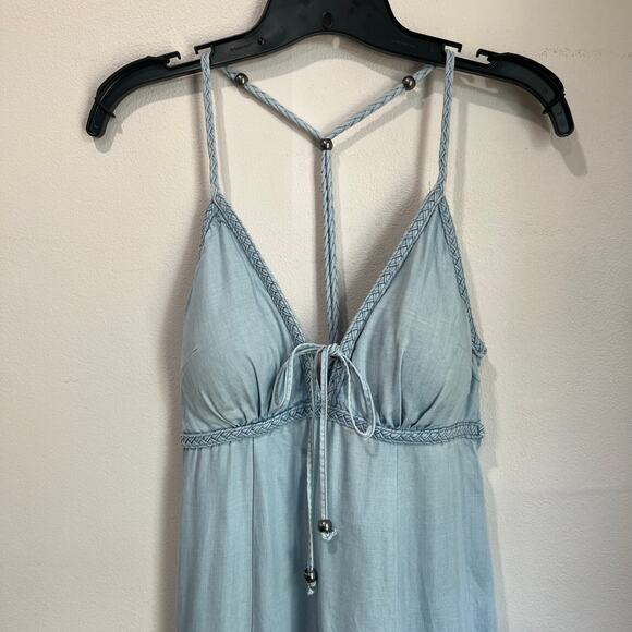 Guess Blue Denim Maxi Dress Size XS Spaghetti Strap Summer Boho Festival - Picture 4 of 9